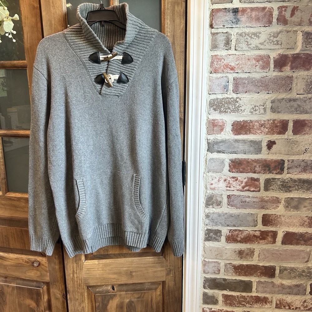 Coofandy Men's Sweater‎ Large Gray Shawl Collar Long Sleeve Pullover